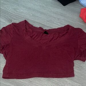 SHEIN Burgundy V-Neck Crop Top